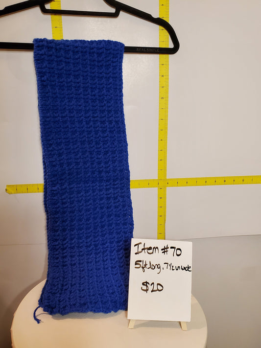 Item #70: Crochet Scarf, Blue, 5' Long 7" Wide, Made With 100% Acrylic Yarn