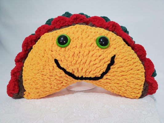 T11: Crochet Taco Stuffie / Plush Toy, made with soft blanket yarn and plastic safety eyes
