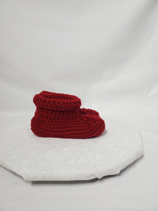 Crochet Children's Bootie, Maroon, Size 1/2