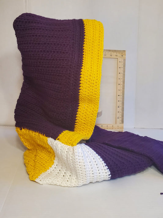 Item #63: MN Vikings Inspired Crochet Hooded Scarf, Adult Sized, 5' Long 6.5" Wide, Made With 100% Acrylic Yarn