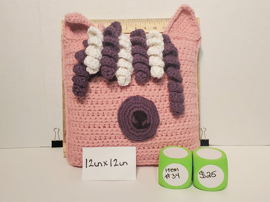 Pink animal pillow, approx 12"x12", made with chunky 100% Acrylic yarn