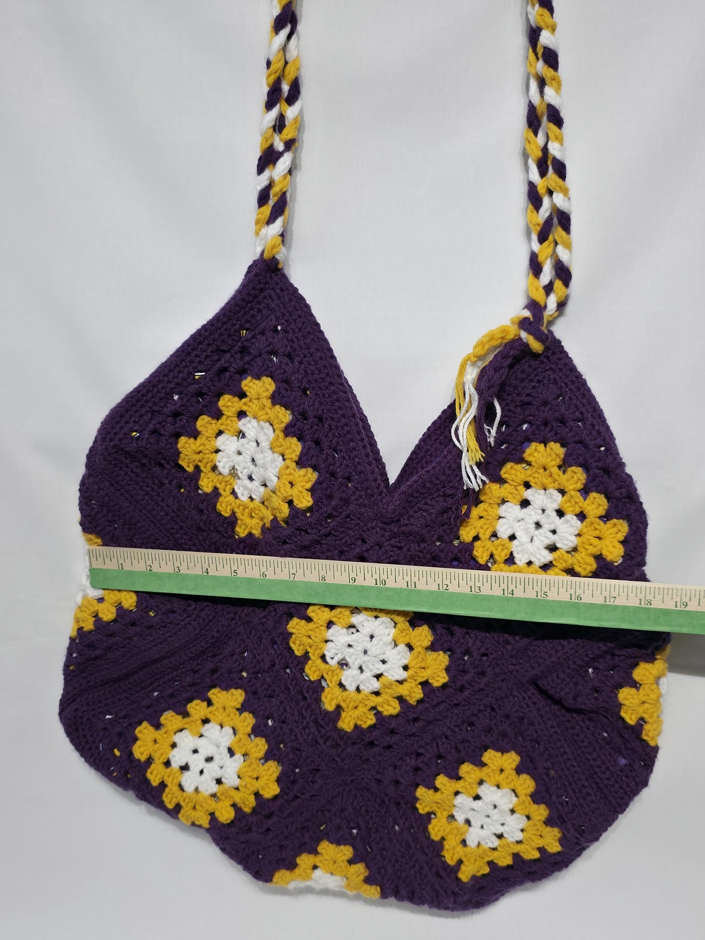 MN Vikings Inspired Crochet Granny Square, Lined Tote Bag