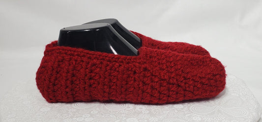 Item #14: Crochet Slippers, Maroon, Women's Size 13, Men's Size 11/12, Made With 100% Acrylic Chunky Yarn