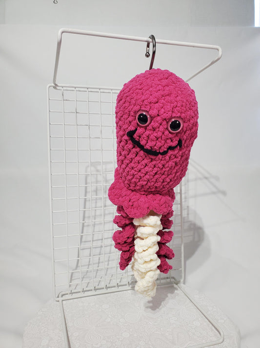 T13: Crochet Octopus Stuffed Animal / Stuffy / Plushie /Toy, Pink, made with soft blanket yarn and plastic safety eyes