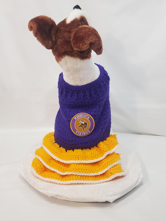MN Vikings Inspired Dog Dress with Ruffles for a small dog