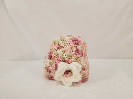 Item #103: Crochet Beanie, Pink, 3 To 6 Months, Made With 100% Acrylic Yarn