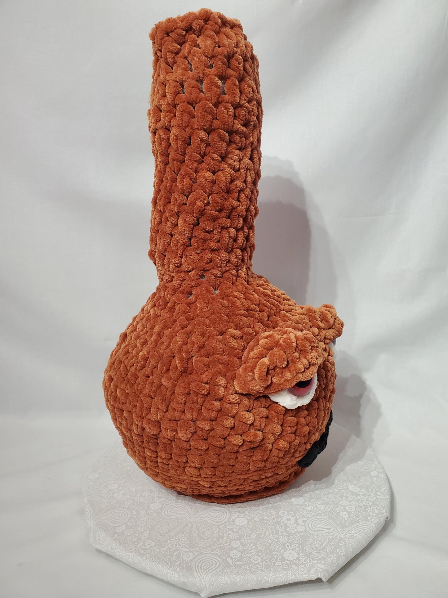 B20: Crochet Bong, brown, made with soft blanket yarn (100% polyester), plastic safety eyes, approx. 21" x 12", approx. 21" x 12"