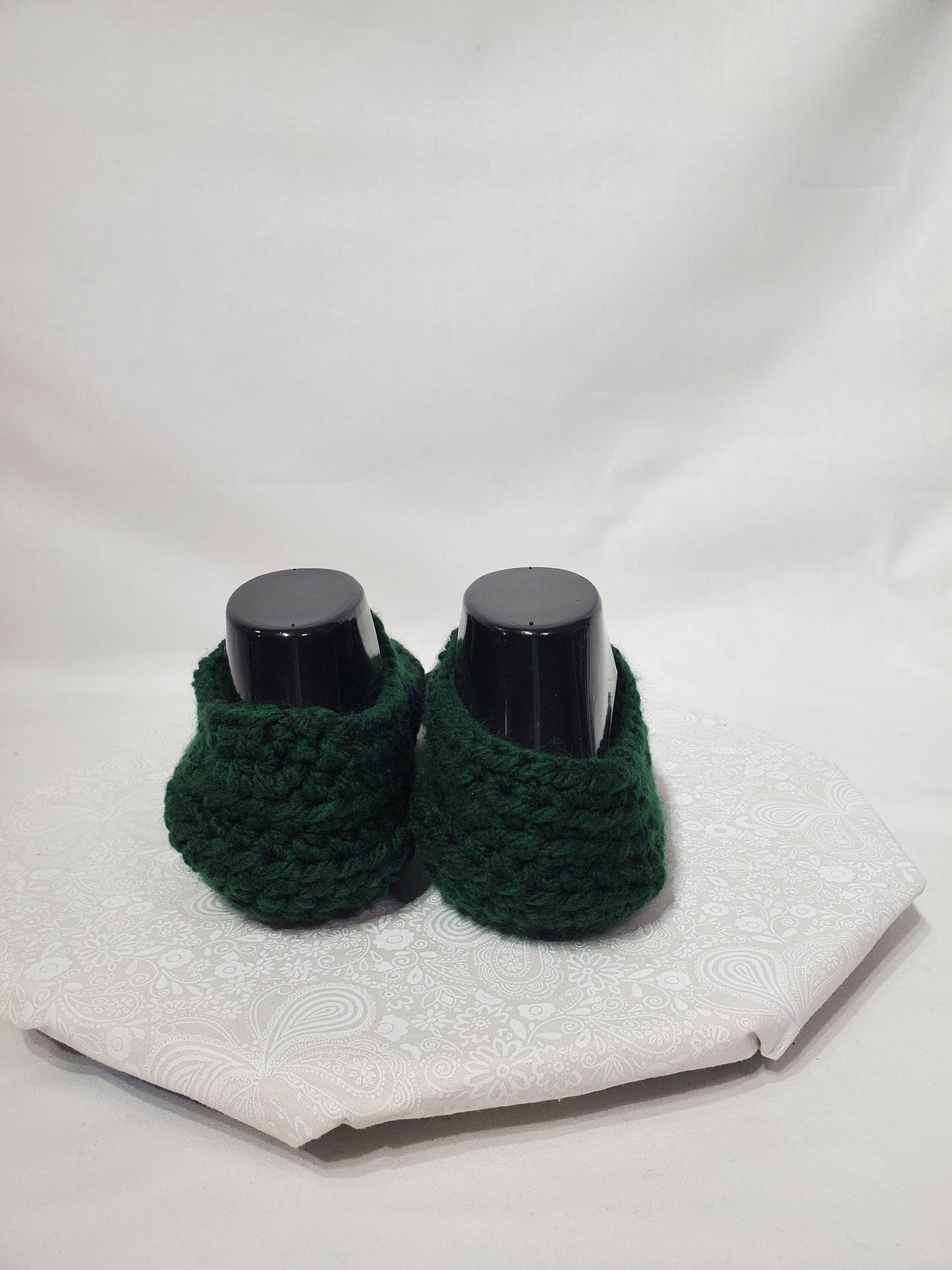 Crochet Slippers, Dark Green, Women's Size 7/8, Men's Size 5/6