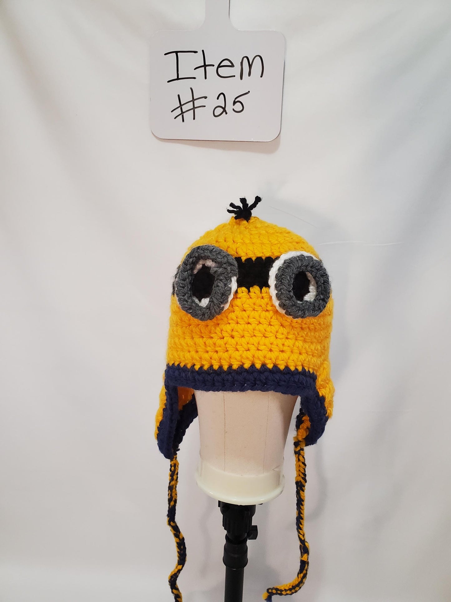 Item #25: Crochet Minion Inspired Hat, Size Adult Medium, Made From 100% Acrylic Yarn