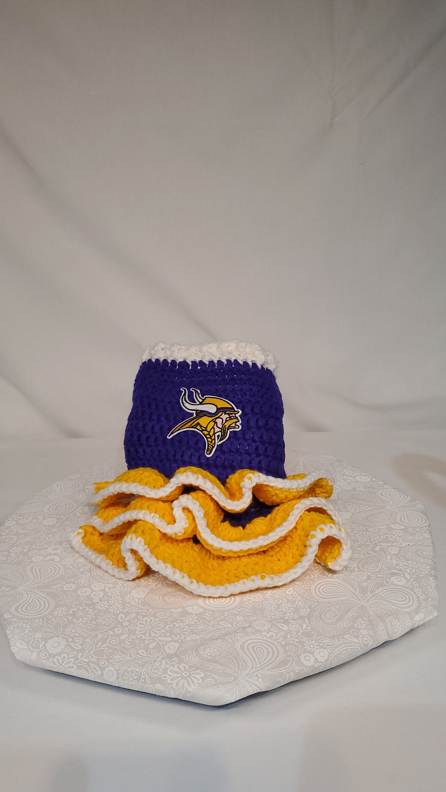 MN Vikings Inspired Dog Dress with Ruffles for a medium sized dog