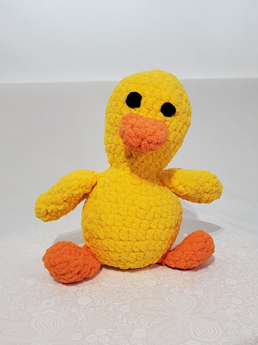 D2: Crochet duck stuffed animal, yellow, made with soft blanket yarn  (100% Polyester) and safety eyes