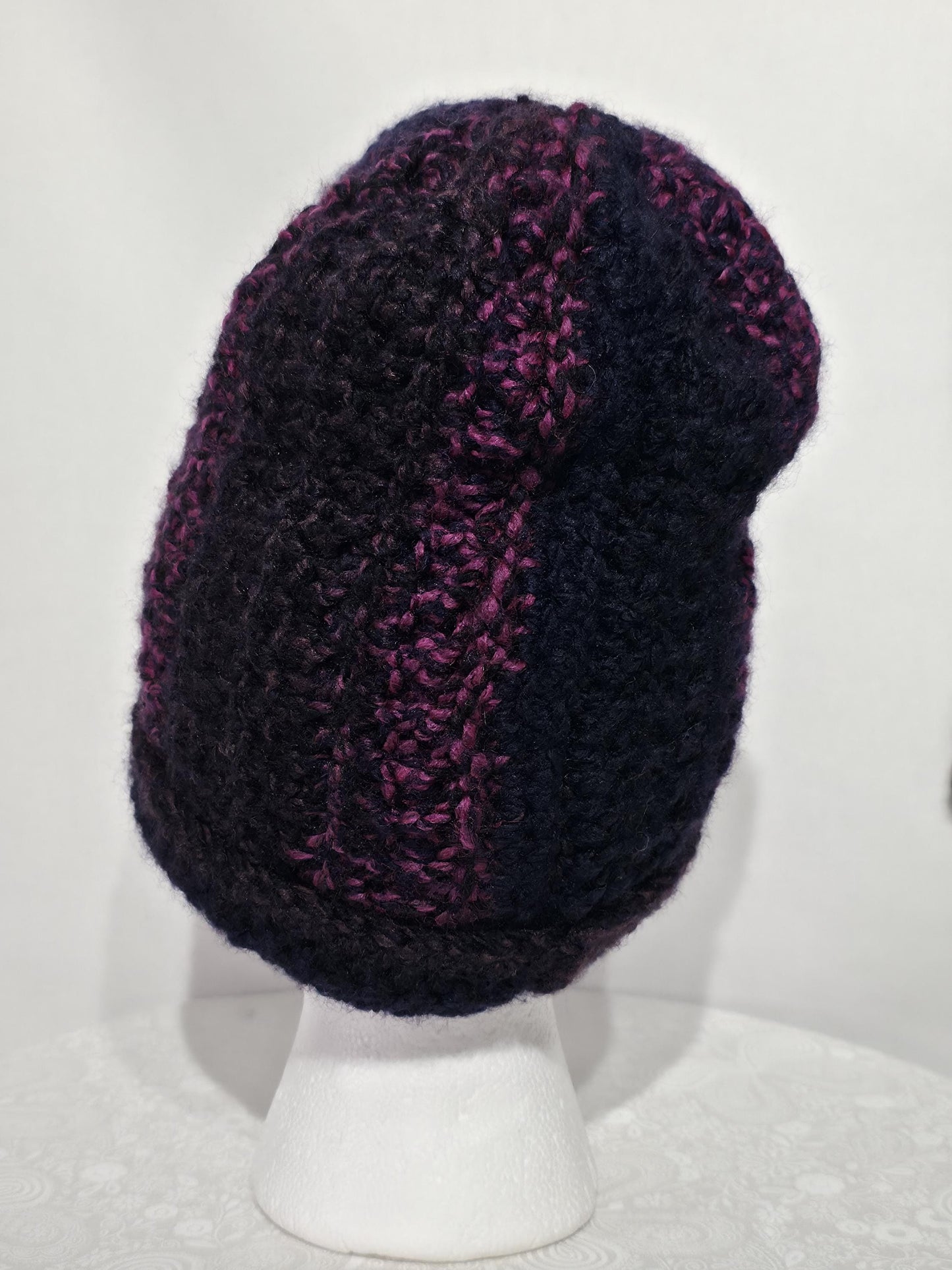 Crochet Hat and Scarf Set, Purple to Black Ombre