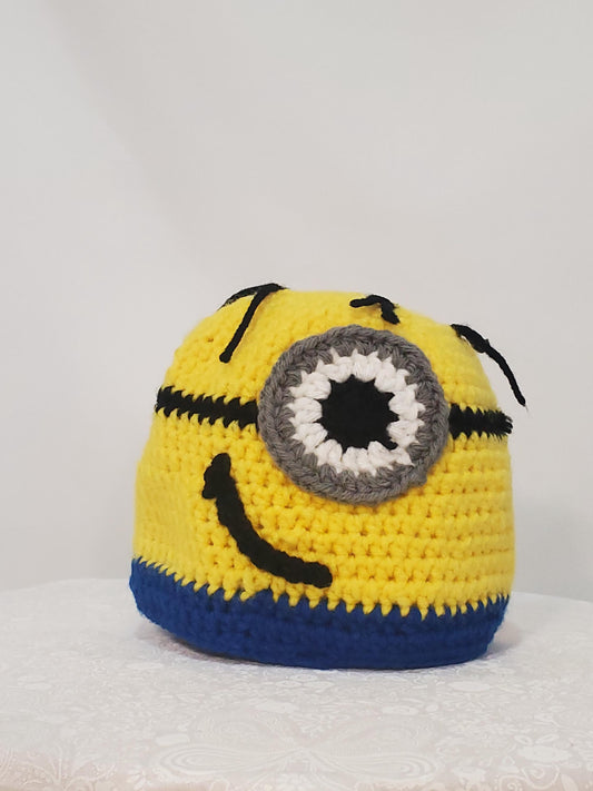 Item #23: Crochet Minion Inspired Hat, Size 6-12 Months, Made From 100% Acrylic Yarn