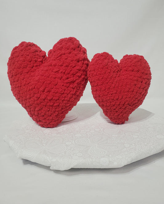 T26: 2 Crochet Hearts, Toy / Stuffy, Red, made with soft blanket yarn (100% polyester) and fiber fill