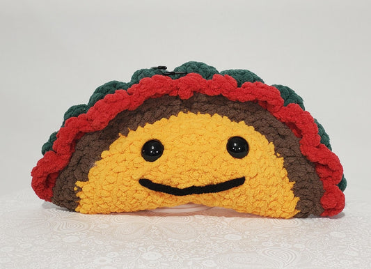 T8: Crochet Taco Stuffed / Stuffy / Plushy /Toy, made with soft blanket yarn and plastic safety eyes, approx. 11"x6"x4"