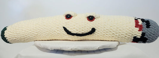 J12 - Crochet Joint / Doobie,  White 100% polyester soft blanket yarn, has safety eyes, approx. 28"x 5", 1 lb., 12 oz