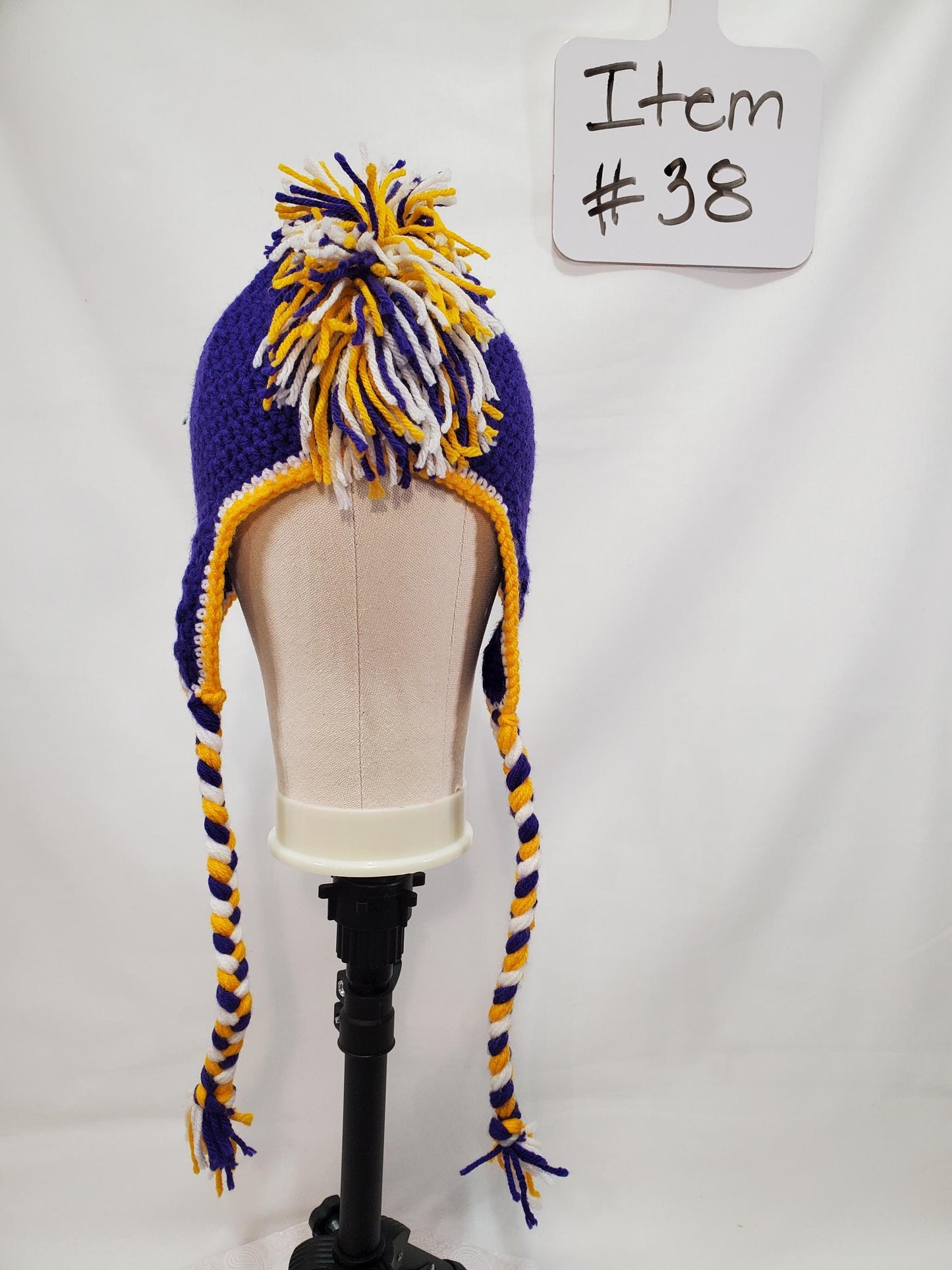 Item #38: MN Vikings Inspired Crochet Mohawk Hat, Size Child (4y-10y), Made From 100% Acrylic Yarn