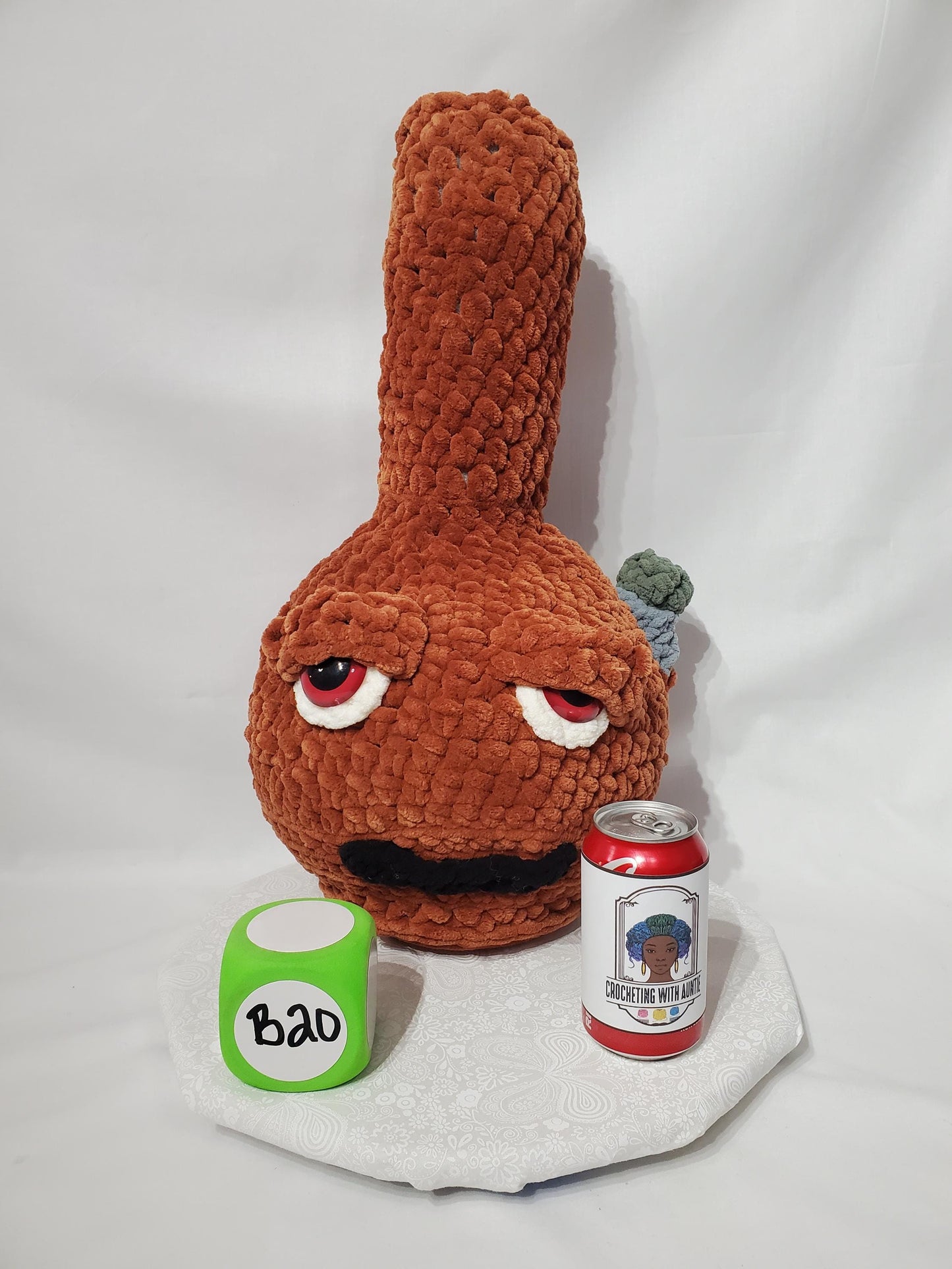 B20: Crochet Bong, brown, made with soft blanket yarn (100% polyester), plastic safety eyes, approx. 21" x 12", approx. 21" x 12"