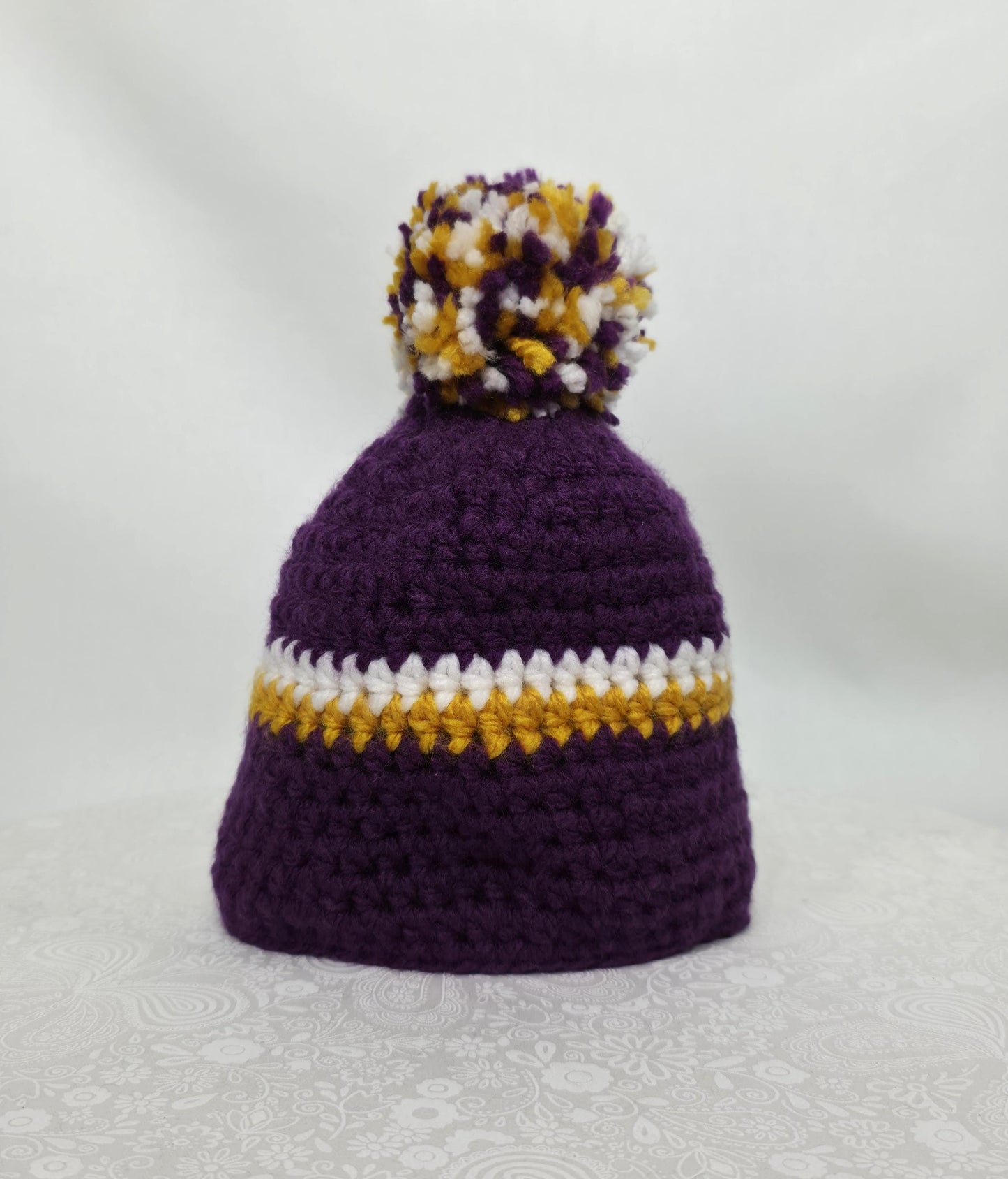 MN Vikings Inspired Crochet Beanie With A Pom,
