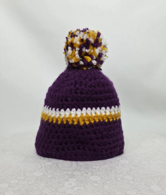 MN Vikings Inspired Crochet Beanie With A Pom,