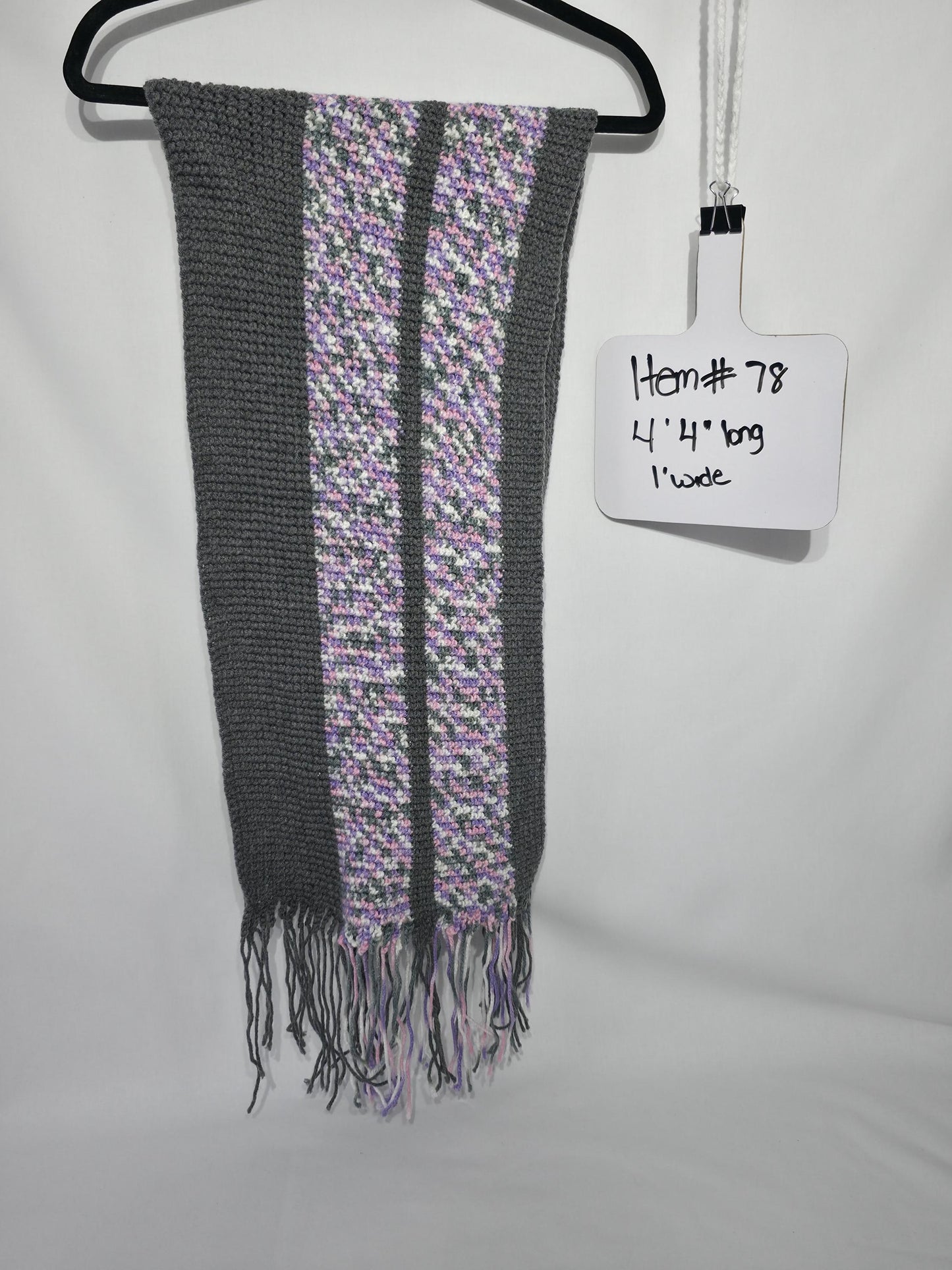 Crochet Scarf, Gray And Pink