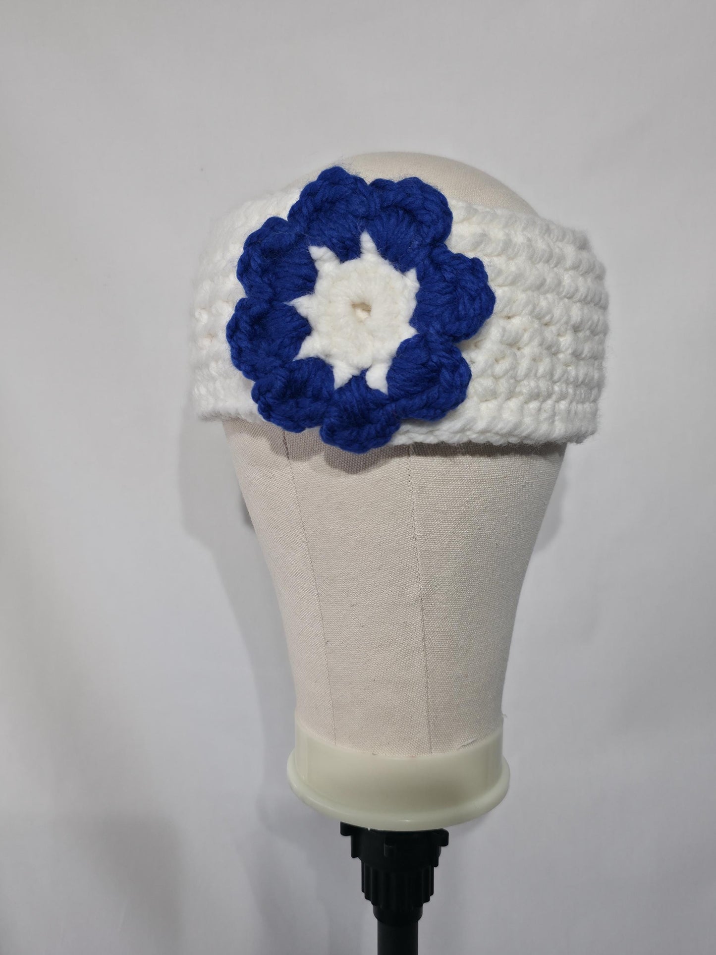 Crochet Scarf and Ear Warmer Set, Blue & White