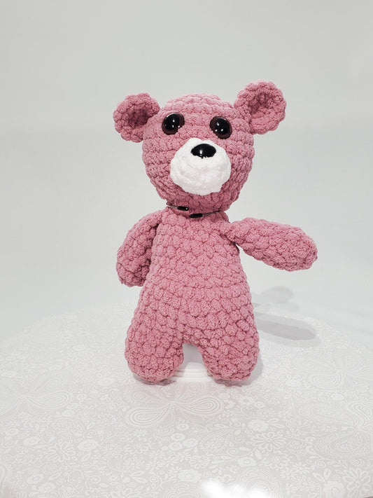 Crochet teddy bear, mauve / pink