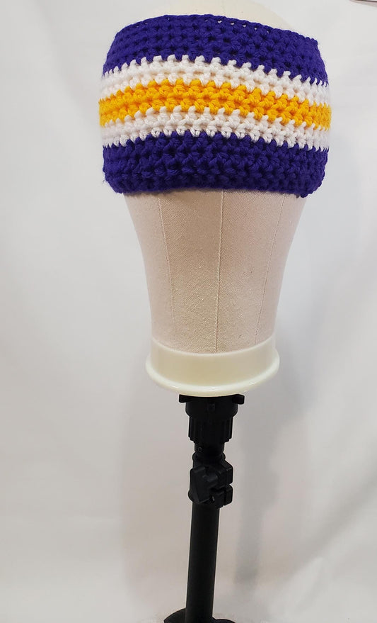 Item #45: MN Vikings Inspired Crochet Ear Warmer, Size Adult Medium, Made From 100% Acrylic Yarn