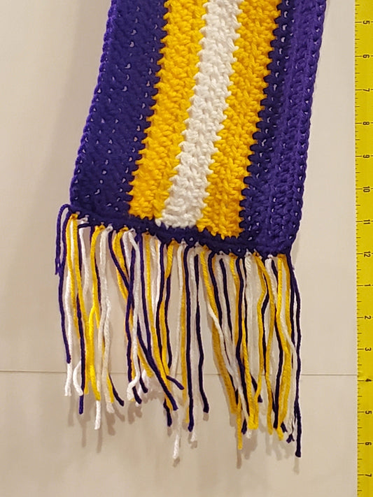 Item #66: Minnesota Vikings Inspired Crochet Scarf, 4' Long 7" Wide Made With 100% Acrylic Yarn