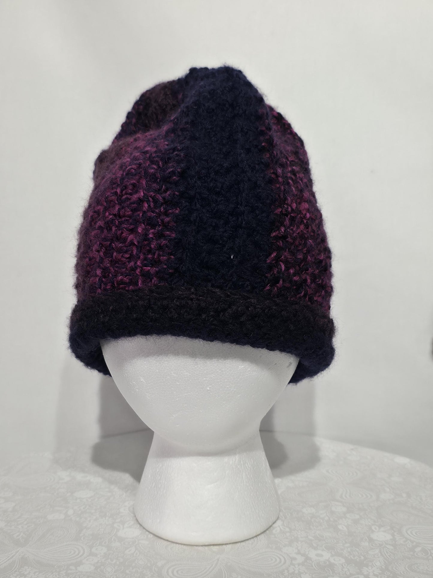 Crochet Hat and Scarf Set, Purple to Black Ombre