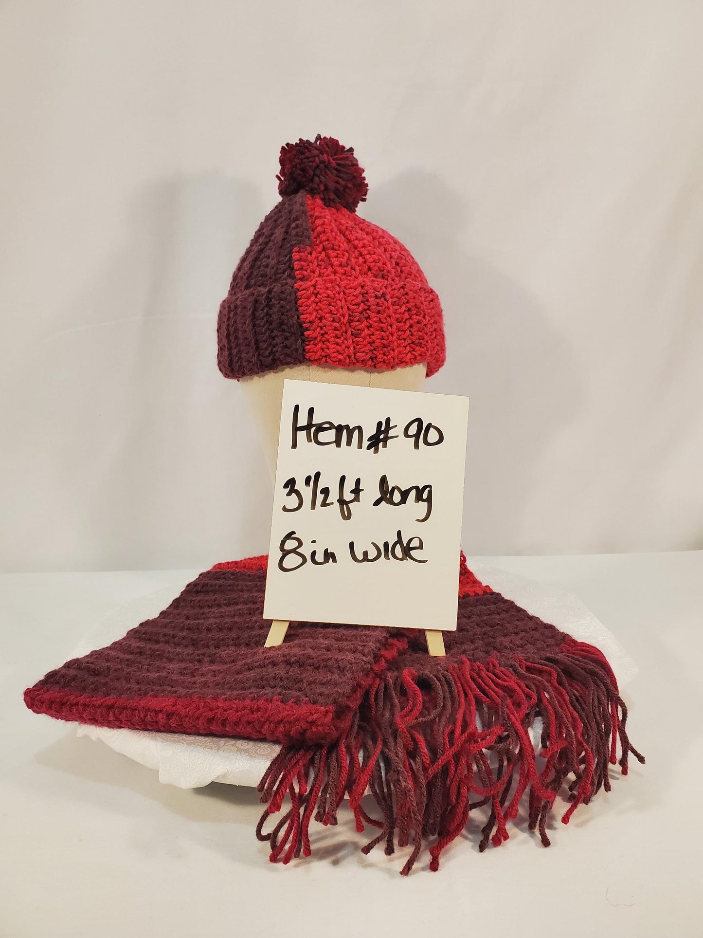 Crochet Hat and Scarf Set, Red Ombre