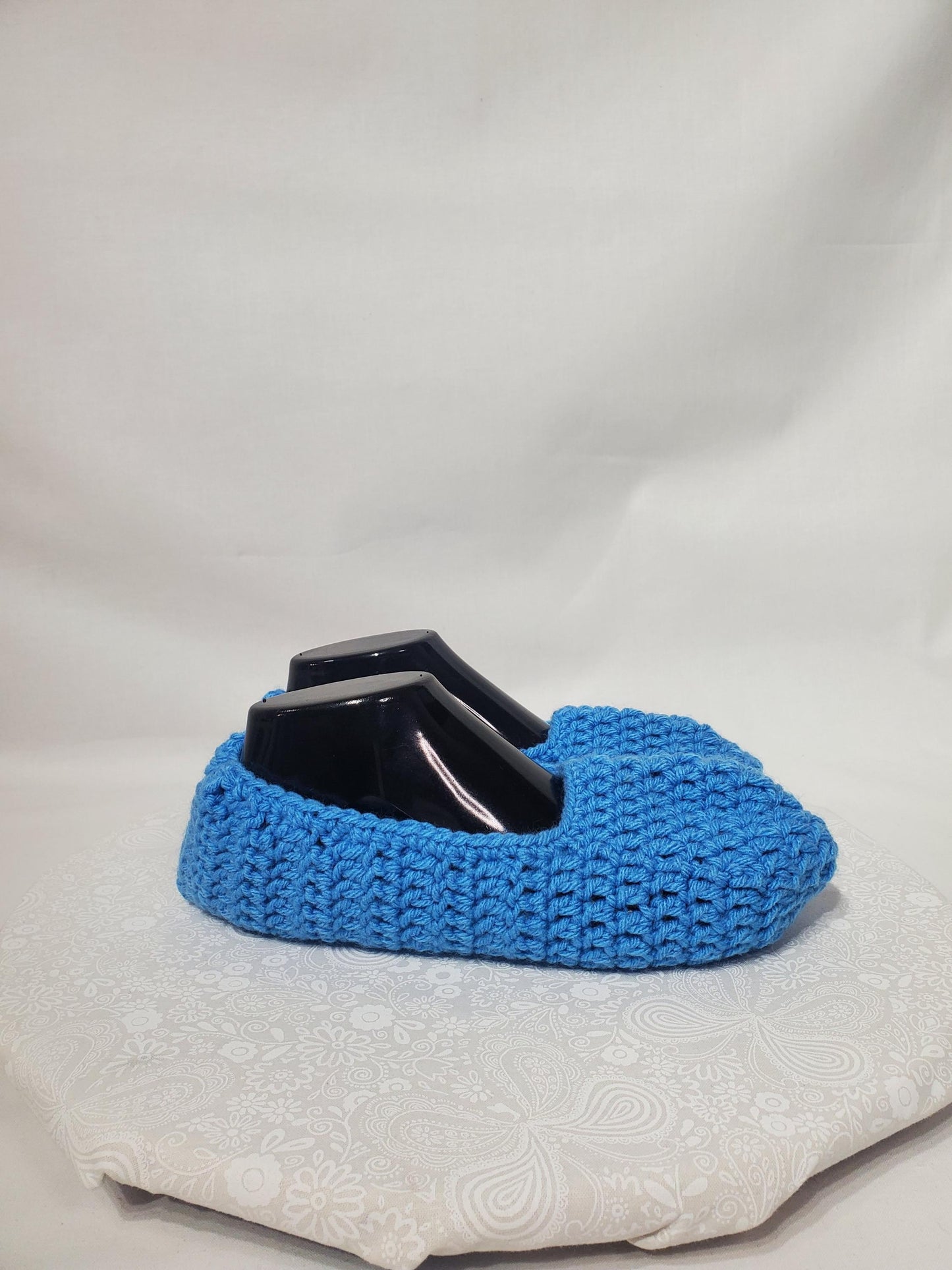 Item #9: Crochet slippers, Light Blue / Baby Blue, Size men's 7/8,  Size women's 9/10, made with 100% Acrylic yarn