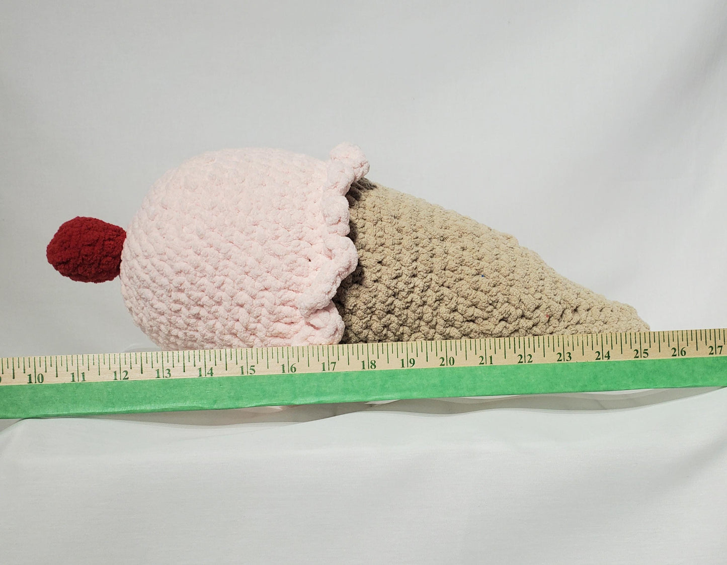 T25: Crochet Ice Cream Cone Plushie / Pillow, made with soft blanket yarn (100% polyester)  and fiber fill, approx. 19" x 8 "