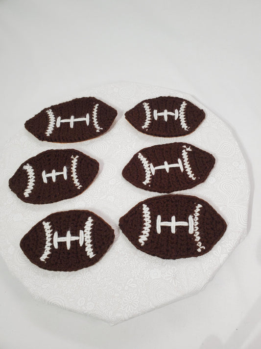 Item C4: Crochet Football Coasters with Cork backing, made with acrylic yarn, set of 6