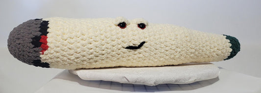 J8 - Crochet Joint / Doobie, Sparkle White  100% polyester soft blanket yarn, has safety eyes, approx. 23"x 5"