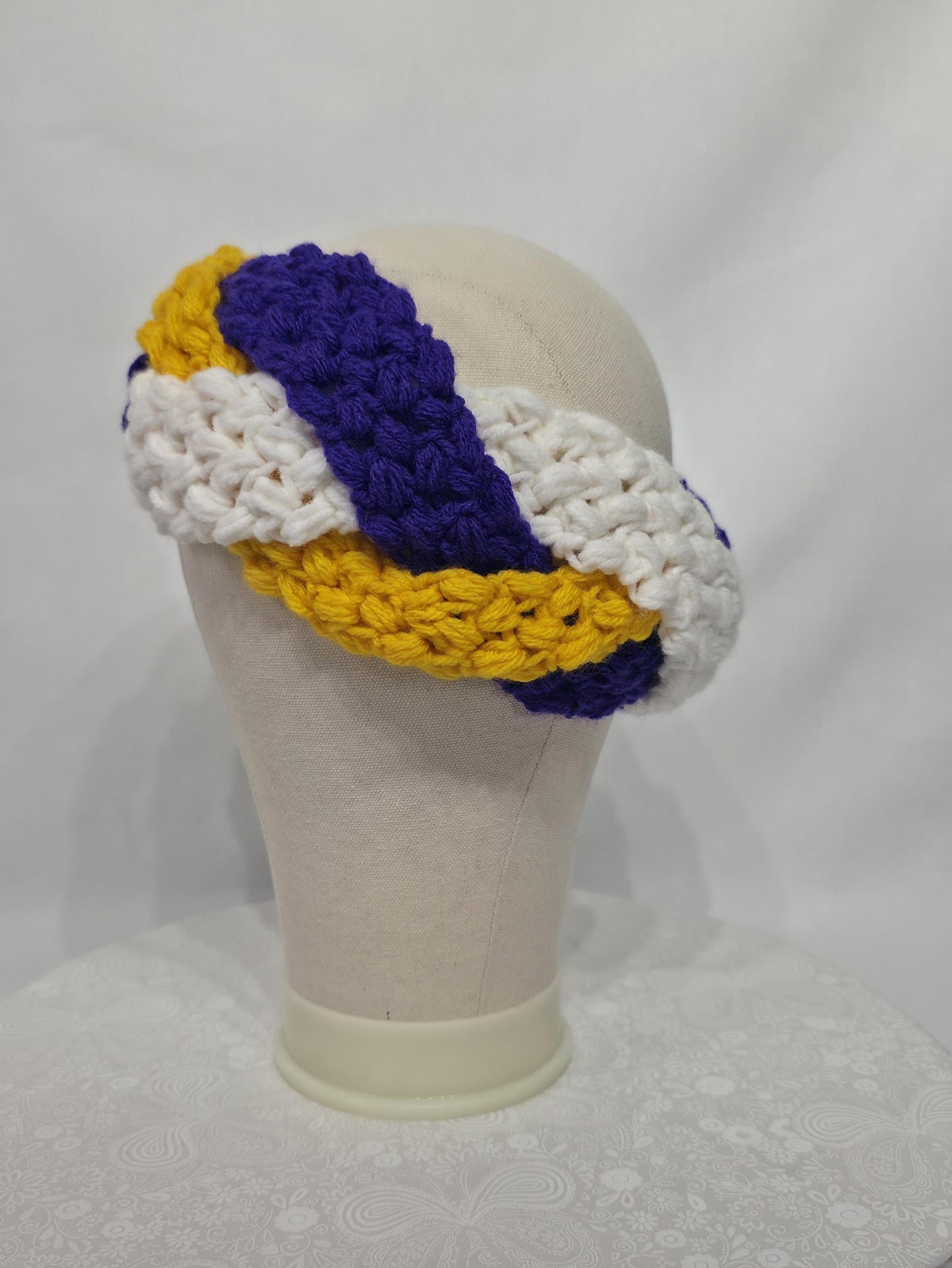 MN Vikings Inspired Crocheted Braided Ear Warmer - Adult S/M