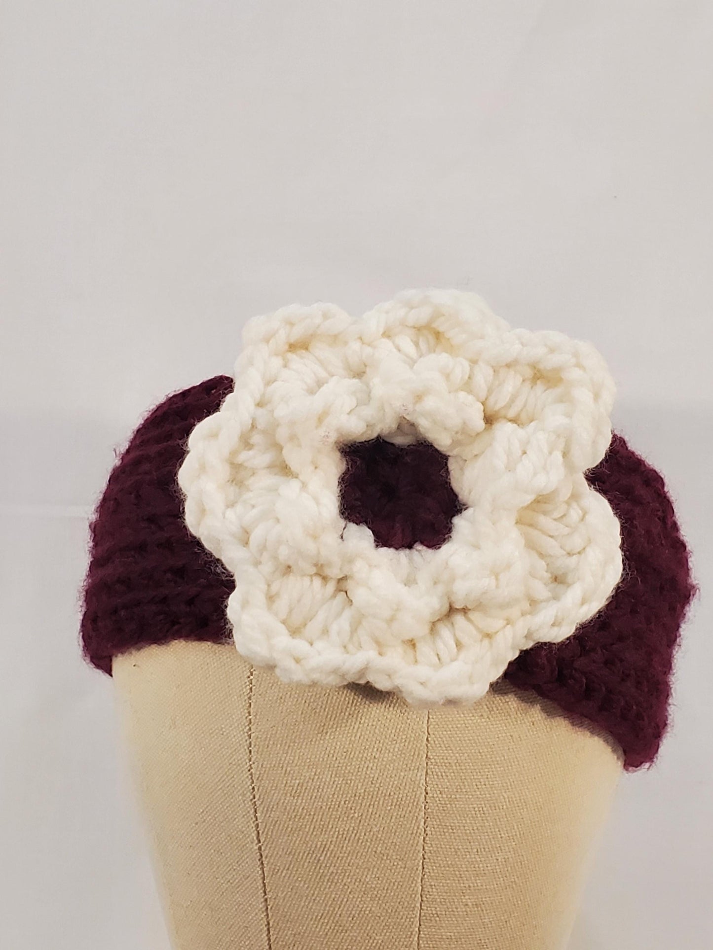 Item #87: Crochet Ear Warmer And Scarf Set, Maroon, Size Teen/Adult Small, 4' Long 6" Wide, Make With Chunky 100% Acrylic Yarn