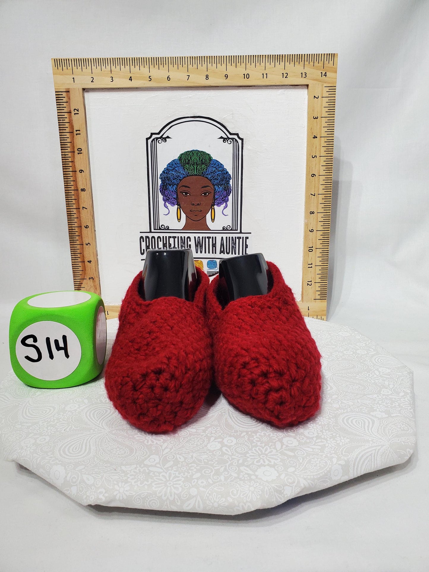 Crochet Slippers, Maroon, Women's Size 13, Men's Size 11/12