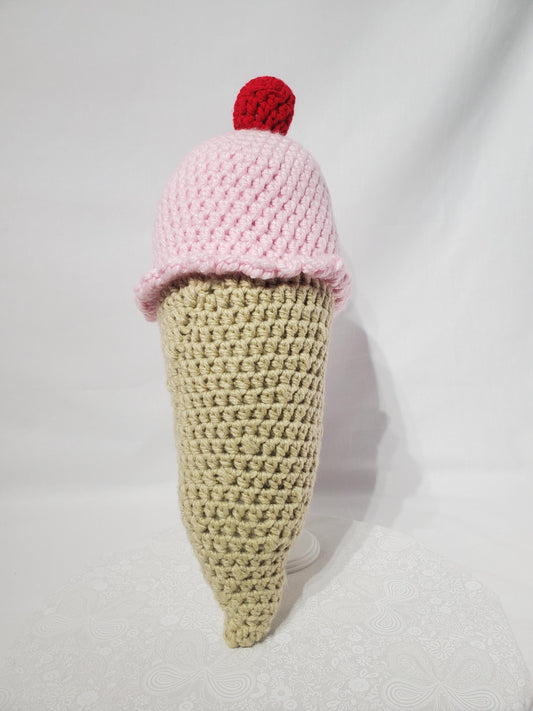 T24: Crochet Ice Cream Cone, made with chunky yarn (100% acrylic) and fiber fill, approx. 19" x 7 1/2"