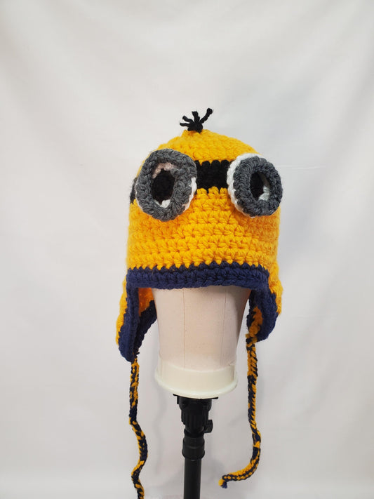 Crochet Minion Inspired Hat, Adult Medium