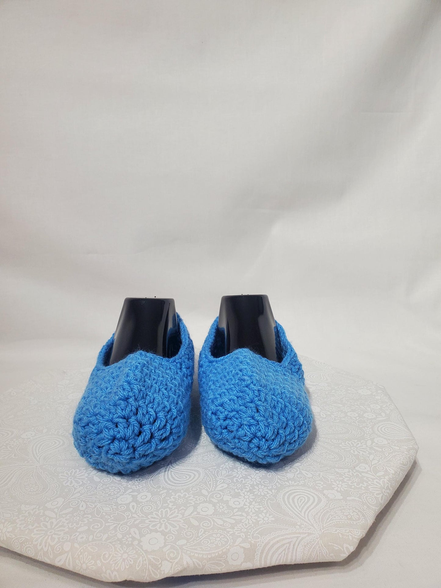 Item #9: Crochet slippers, Light Blue / Baby Blue, Size men's 7/8,  Size women's 9/10, made with 100% Acrylic yarn