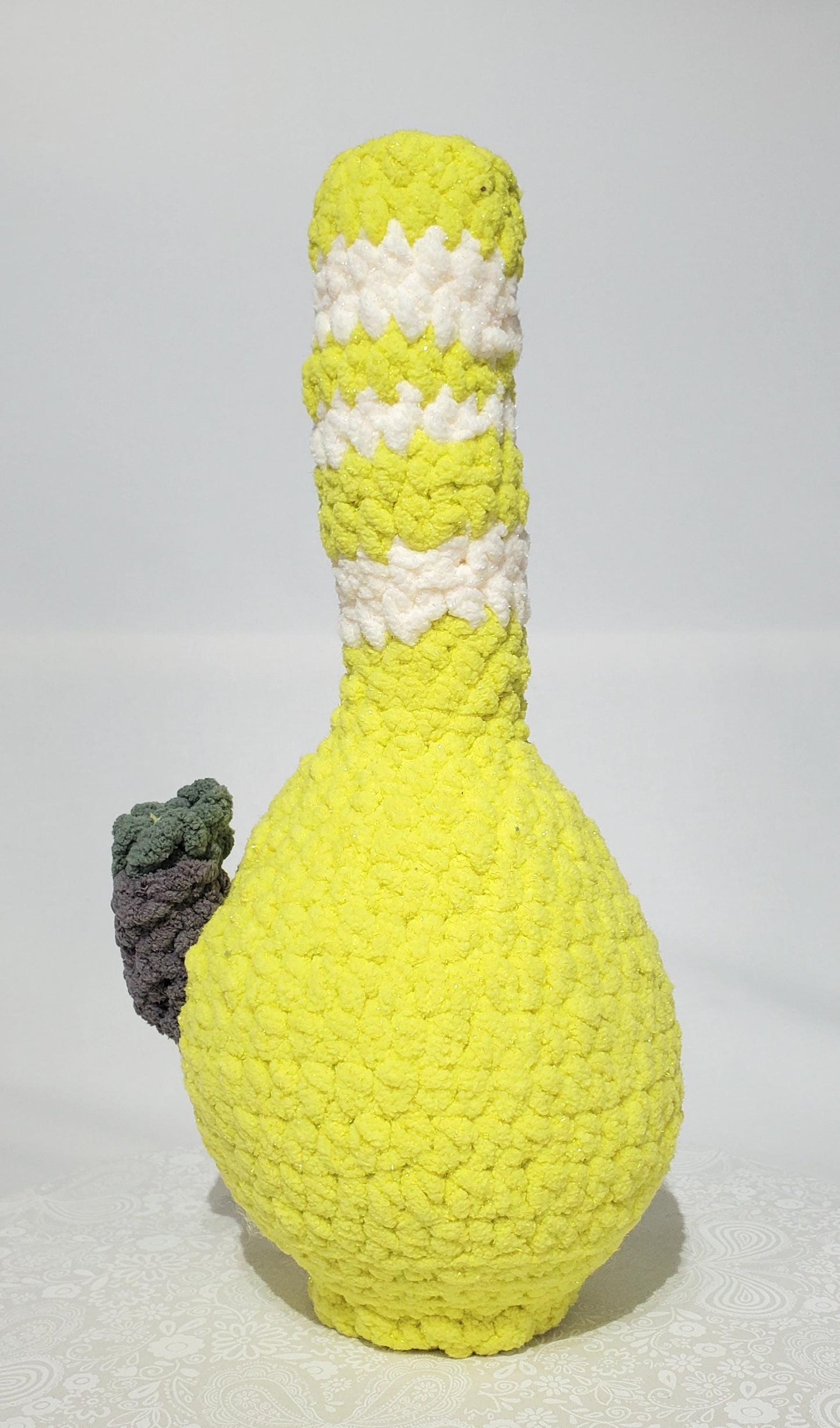 B4: Crochet Bong, Sparkle Lime Green and White, made with 100% polyester, soft blanket yarn, approx. 13" x 5", 10 oz