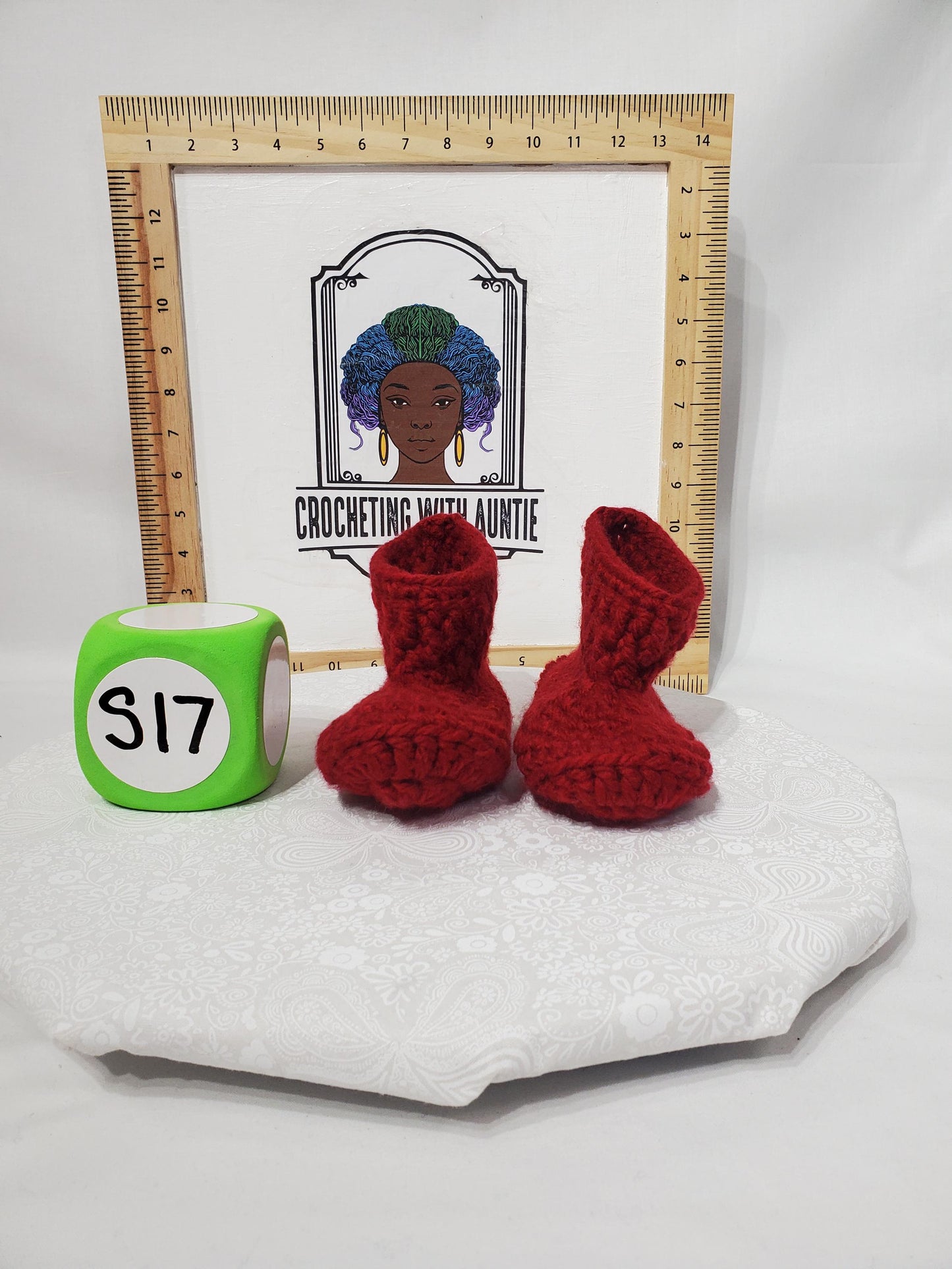 Crochet Children's Bootie, Maroon, Size 11/12